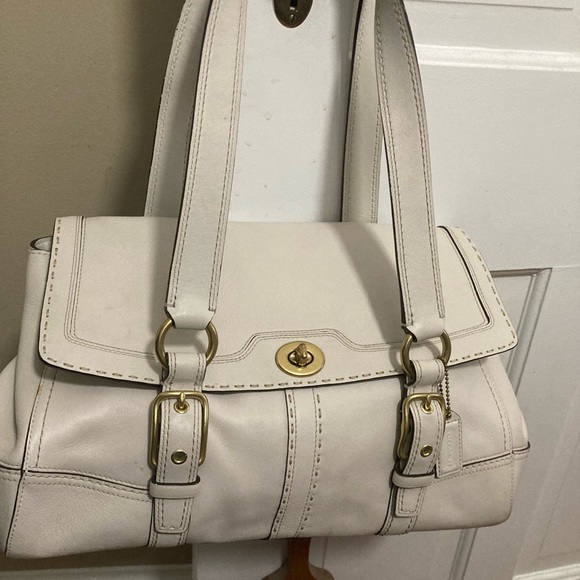 J0793-11546 Hampton Kisslock Shoulder Large Saddle Ivory Leather Satchel - Picture 7 of 7